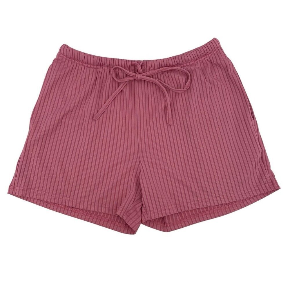 Ekouaer Size L Pink Crinkled Satin Pull On Shorts Pleats